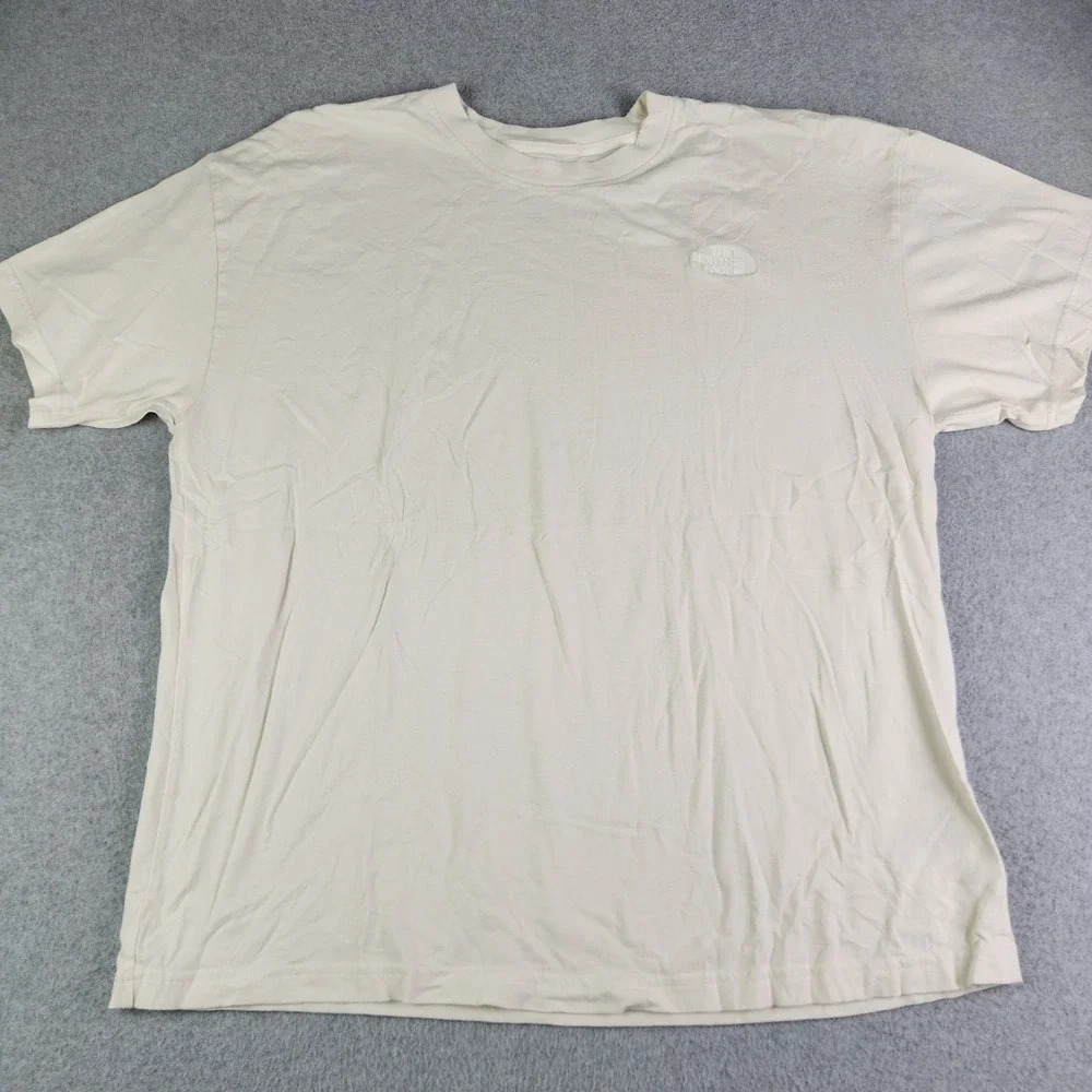 The‎ North Face T-Shirt Mens 2XL Off-White Cotton Embroidered Logo Crew Neck